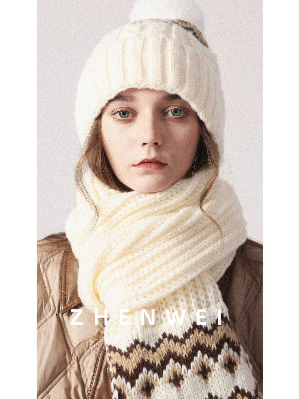 ZHENWEI Knitted Jacquard Thermal Suit Hat Scarf