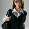 LOST FOREST Fake Two Pieces Fashionable Splicing and Thin Tee