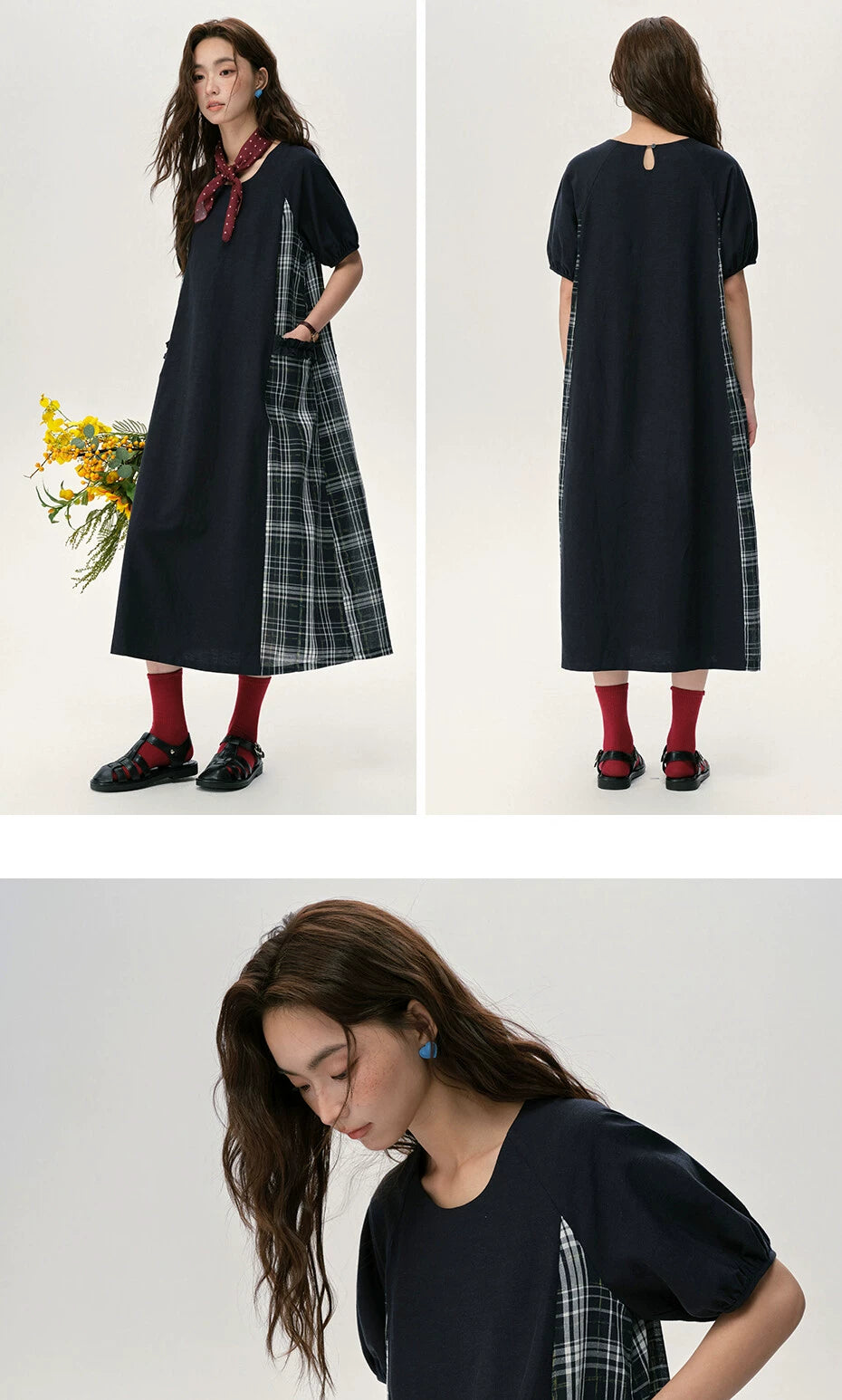 Giordano Patchwork Loose Crew Neck Dress