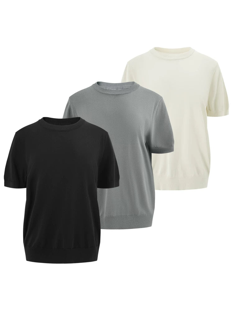 Borrowed Project Ice Silk Knitted Casual Loose Tee