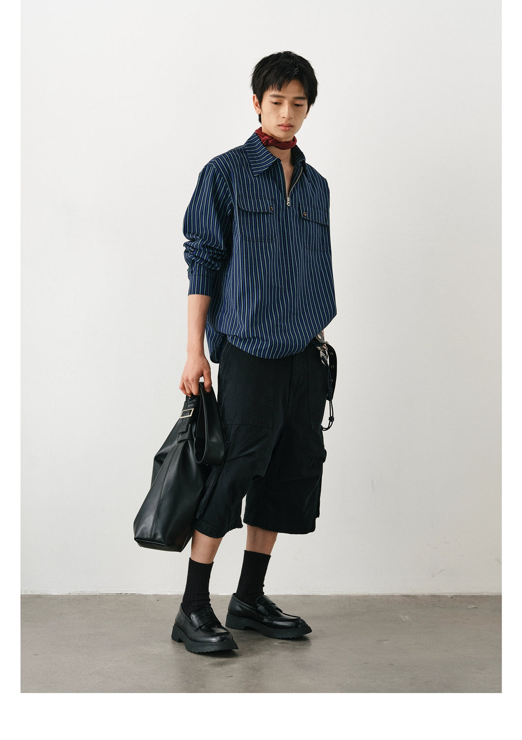 DIMC Vintage Striped Half Zip Long Sleeve Shirt