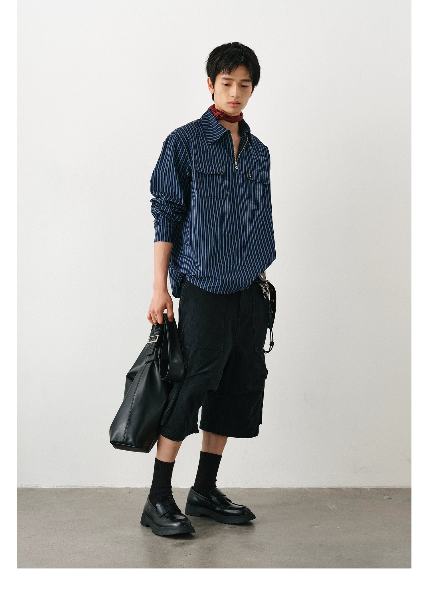 DIMC Vintage Striped Half Zip Long Sleeve Shirt