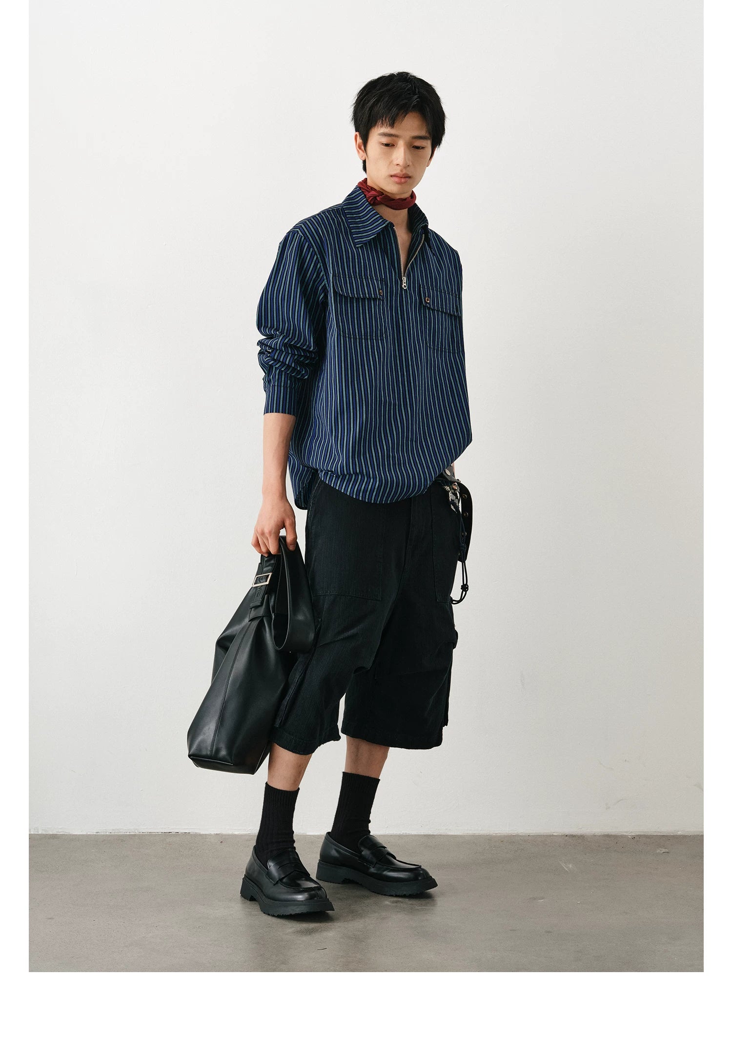 DIMC Vintage Striped Half Zip Long Sleeve Shirt