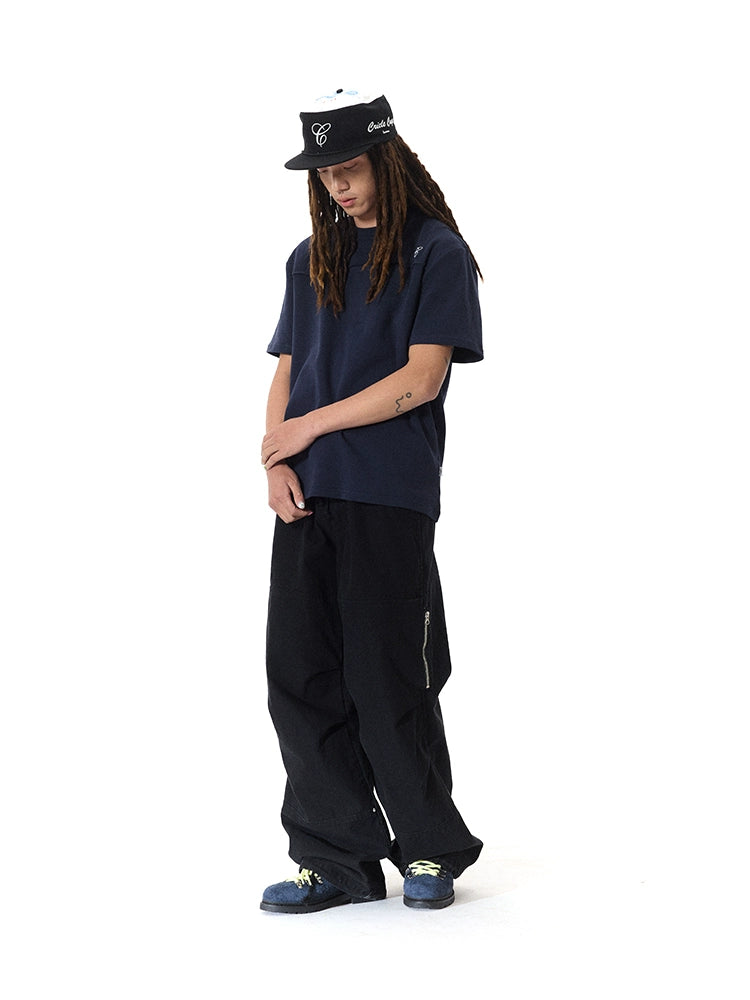 CRICLE CAGE One-word Pleated High Weaving Number Short Wide Embroidery Tee