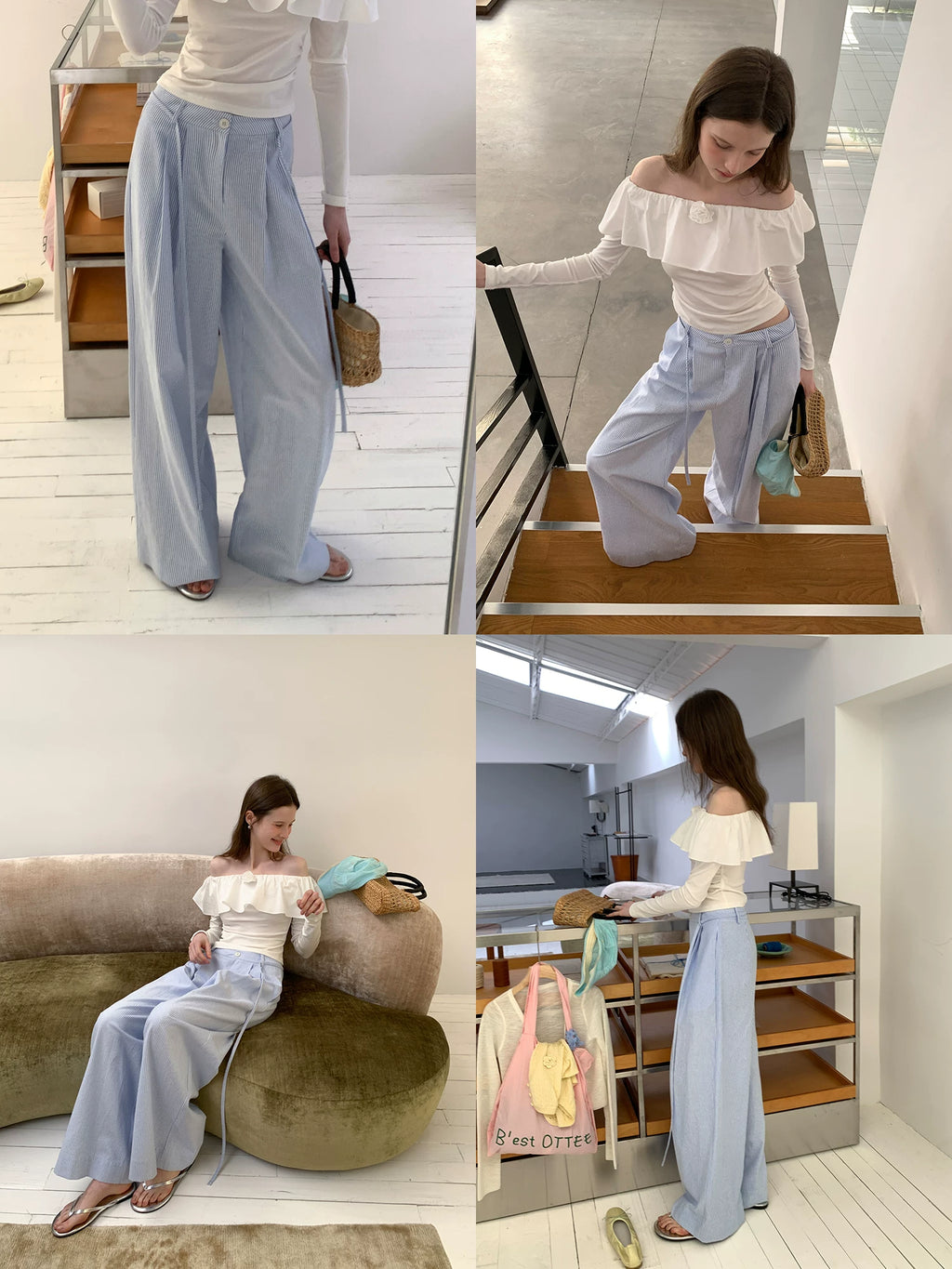 EGGKA Striped High-waisted Wide-leg Slacks