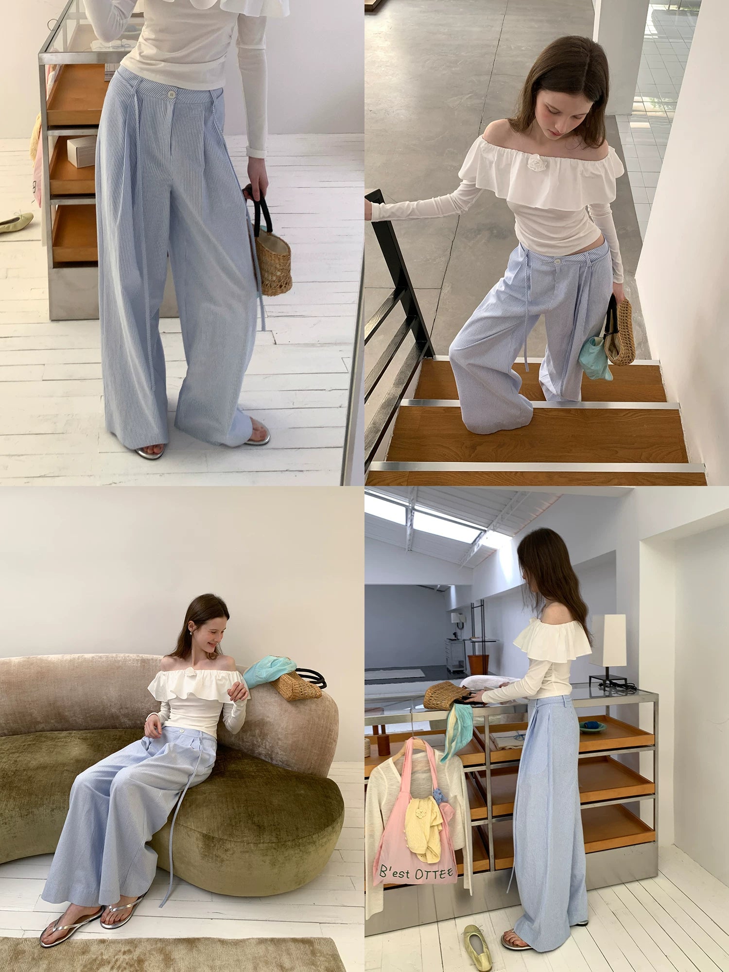 EGGKA Striped High-waisted Wide-leg Slacks
