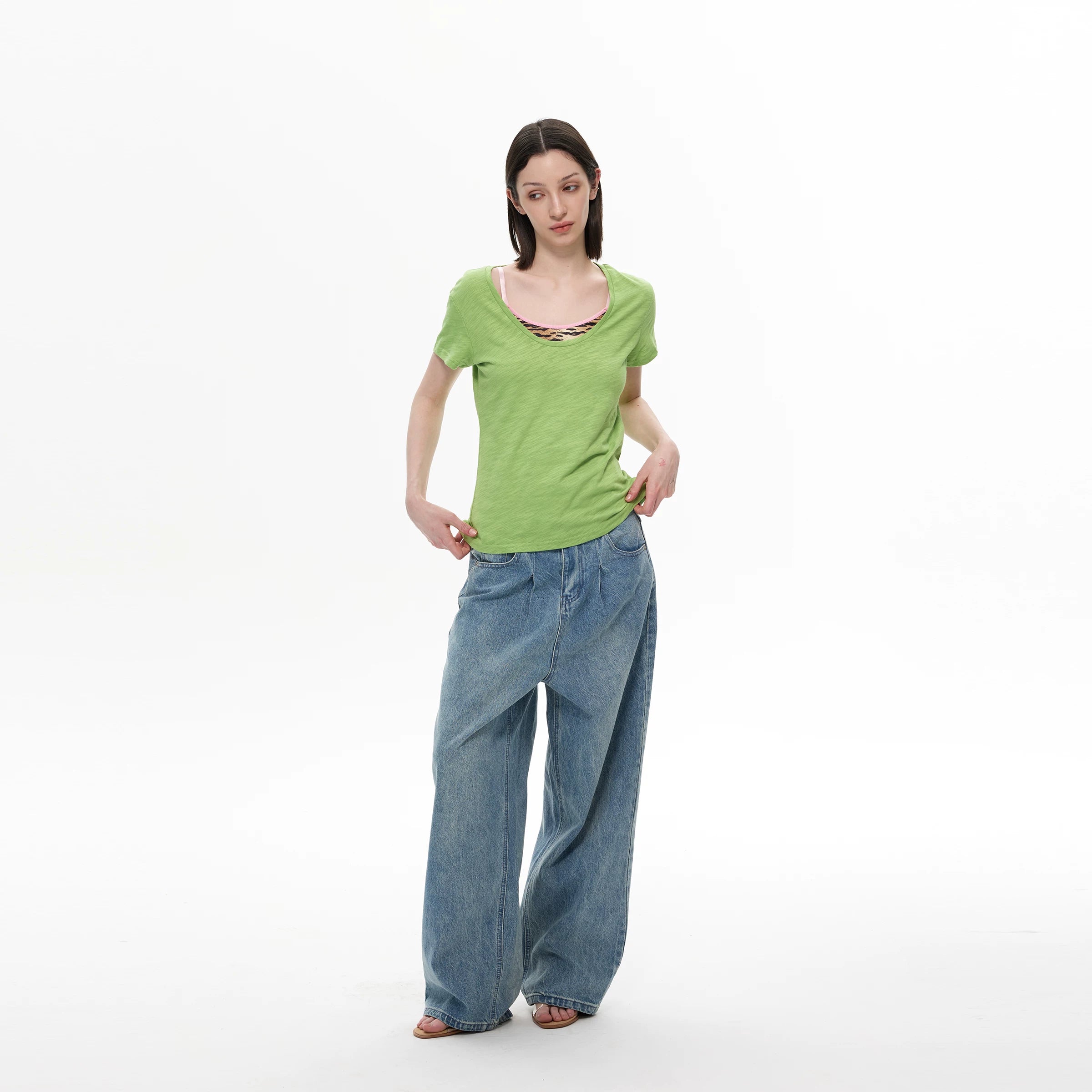 WLNEXT Premium U-neck Comfortable Casual Tee