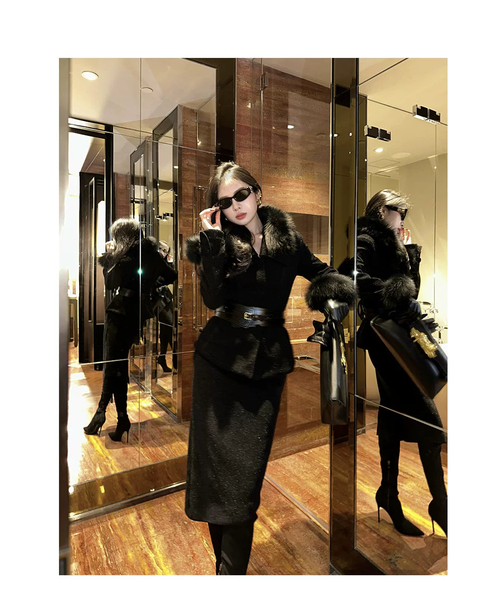 CHUYUQI Temperament Hair Leader Skirt Suit