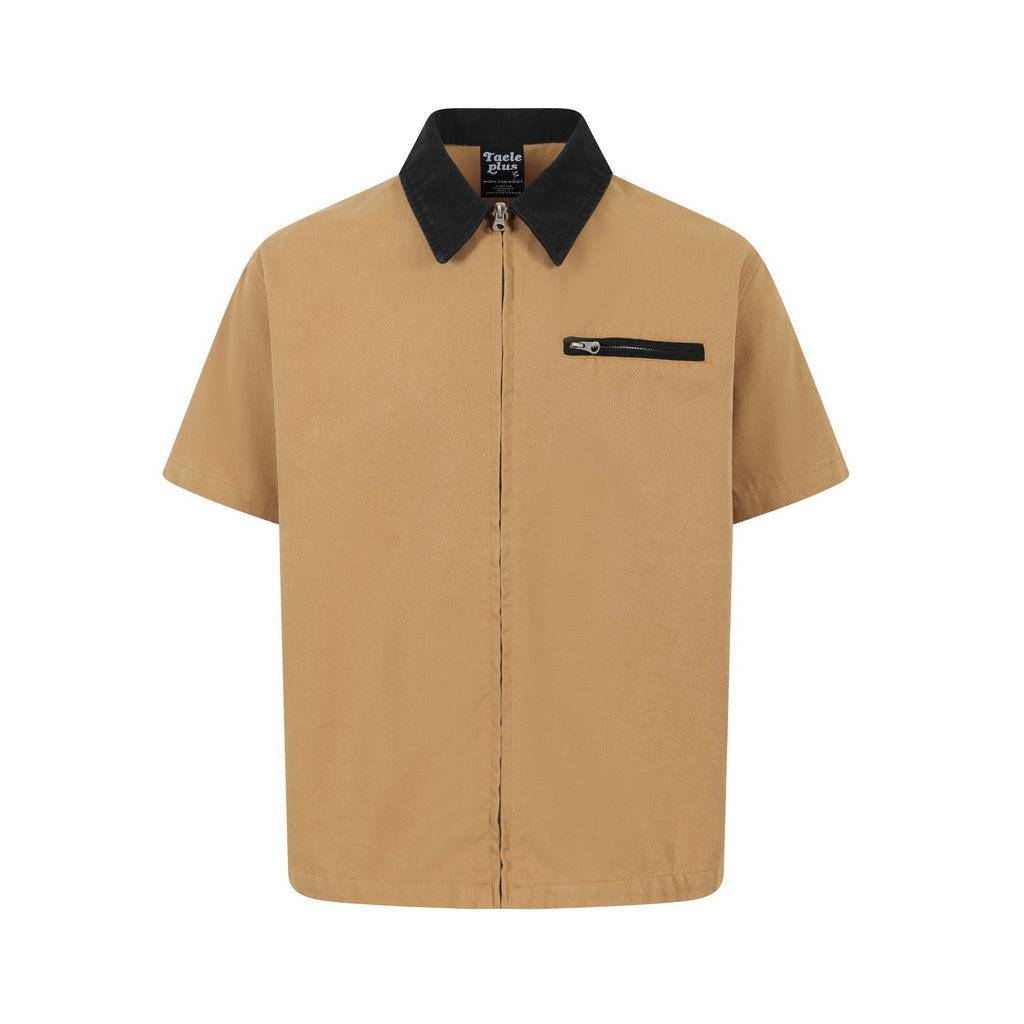 BLACKLISTS Short Wide Lapel Zip Short Sleeve Shirt