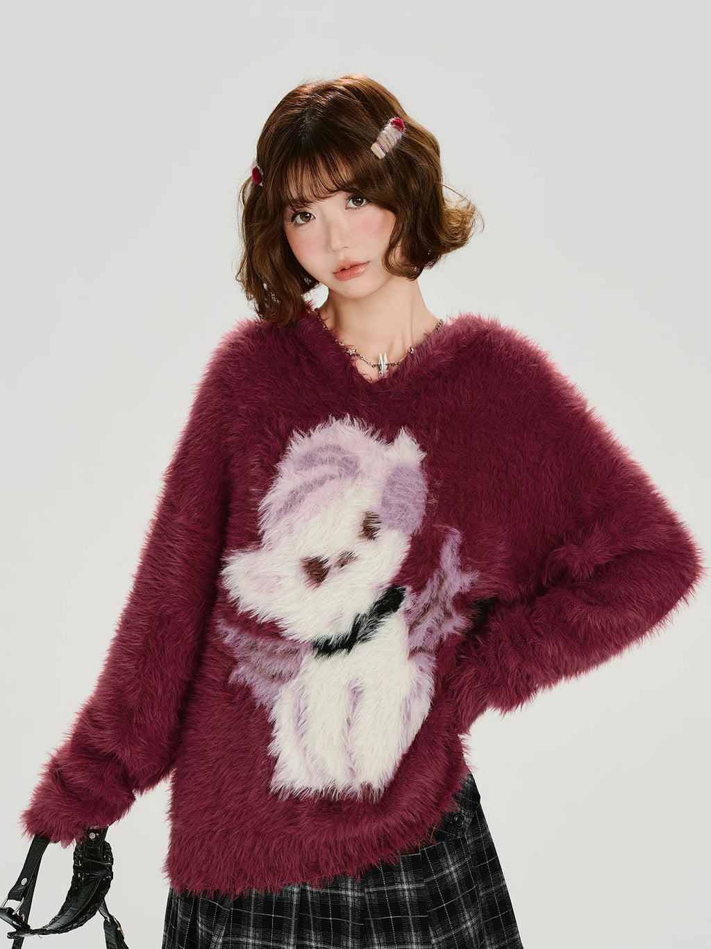 Girlyhalo Vintage Jacquard Loose Hooded Sweater