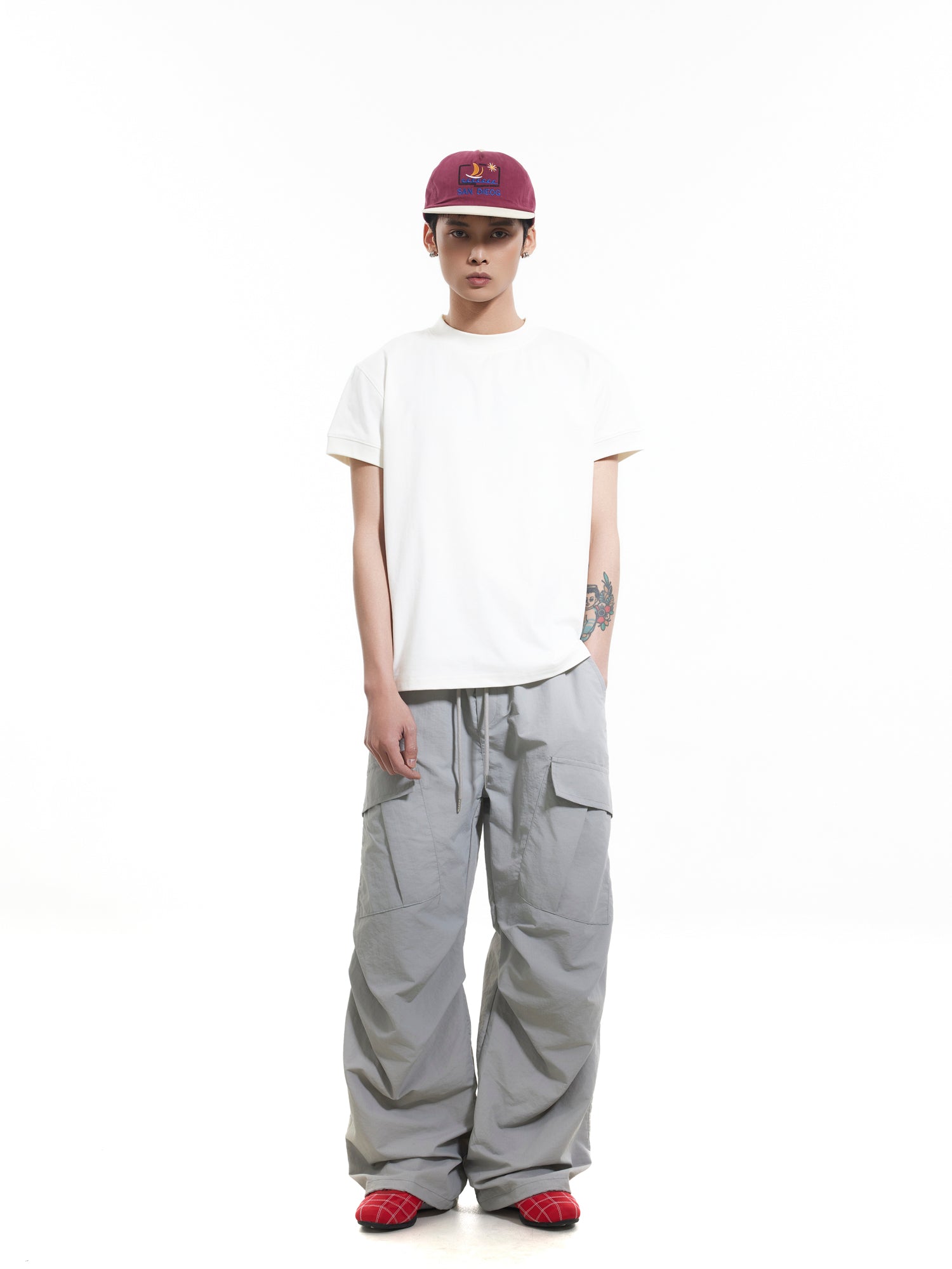BTSG Pleated Drawstring Multi-Pocket Nylon Paratrooper Pants