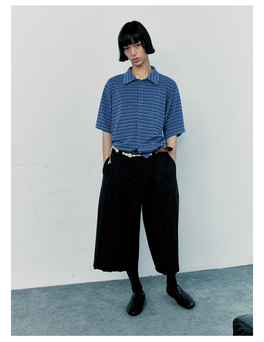 JCAESAR Striped Knitted Loose Short-sleeved Shirt