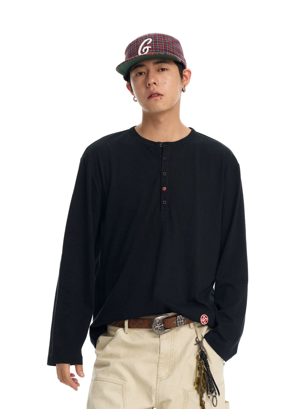CoosRetro Loose Henry Neck Knitted Long Sleeve