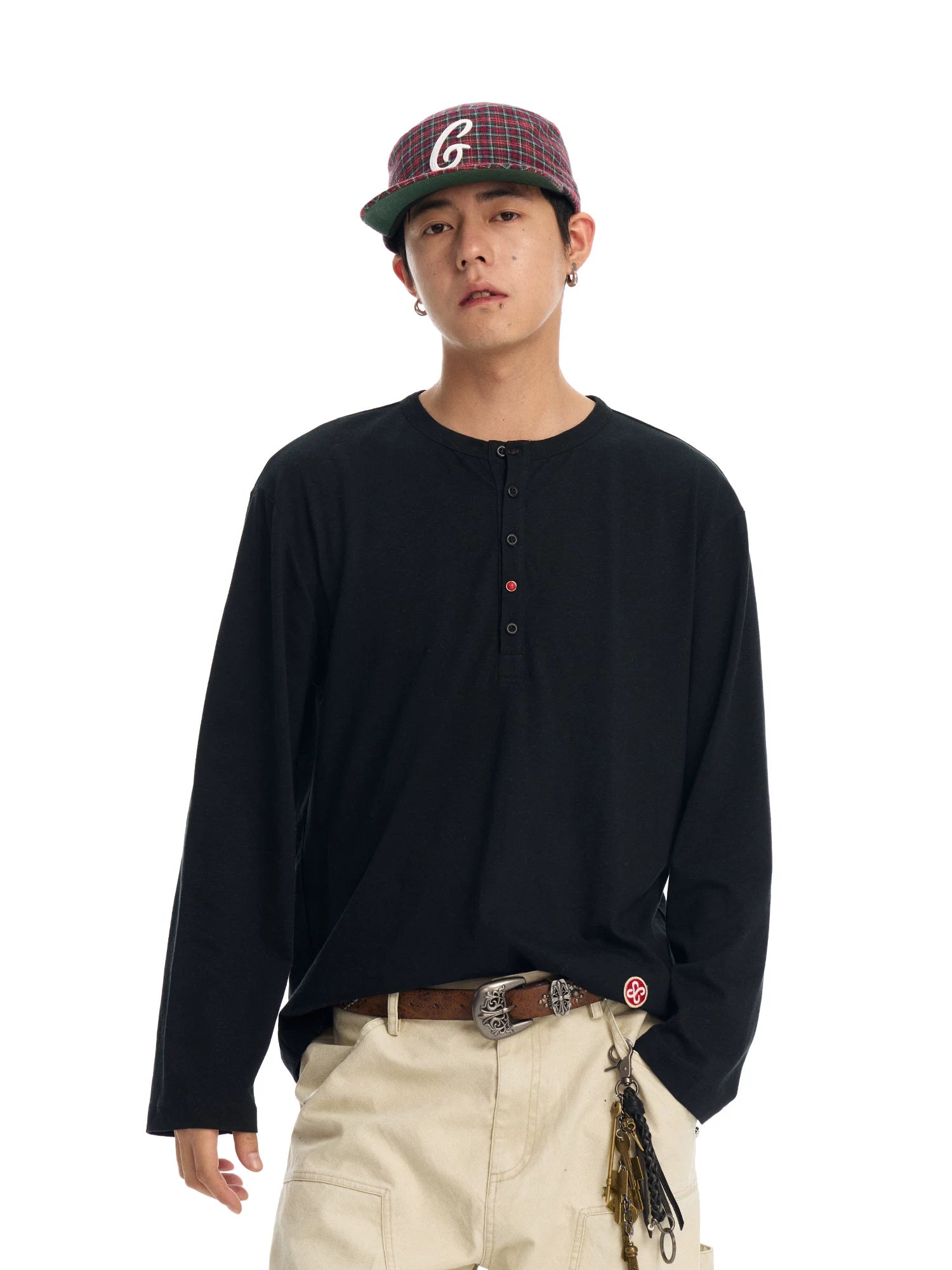 CoosRetro Loose Henry Neck Knitted Long Sleeve
