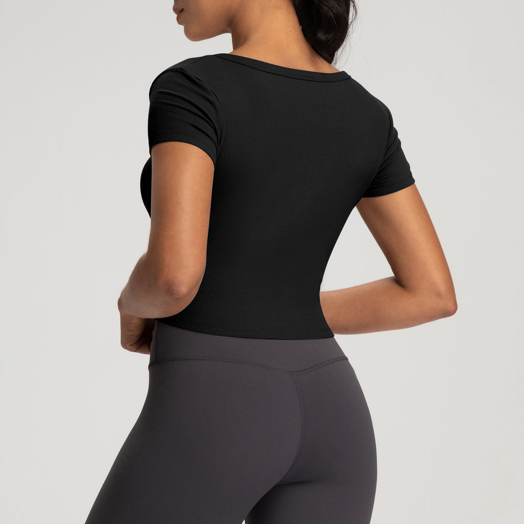 Athena Lulu Short Ribbed Slim Slim Henry Collar Tee