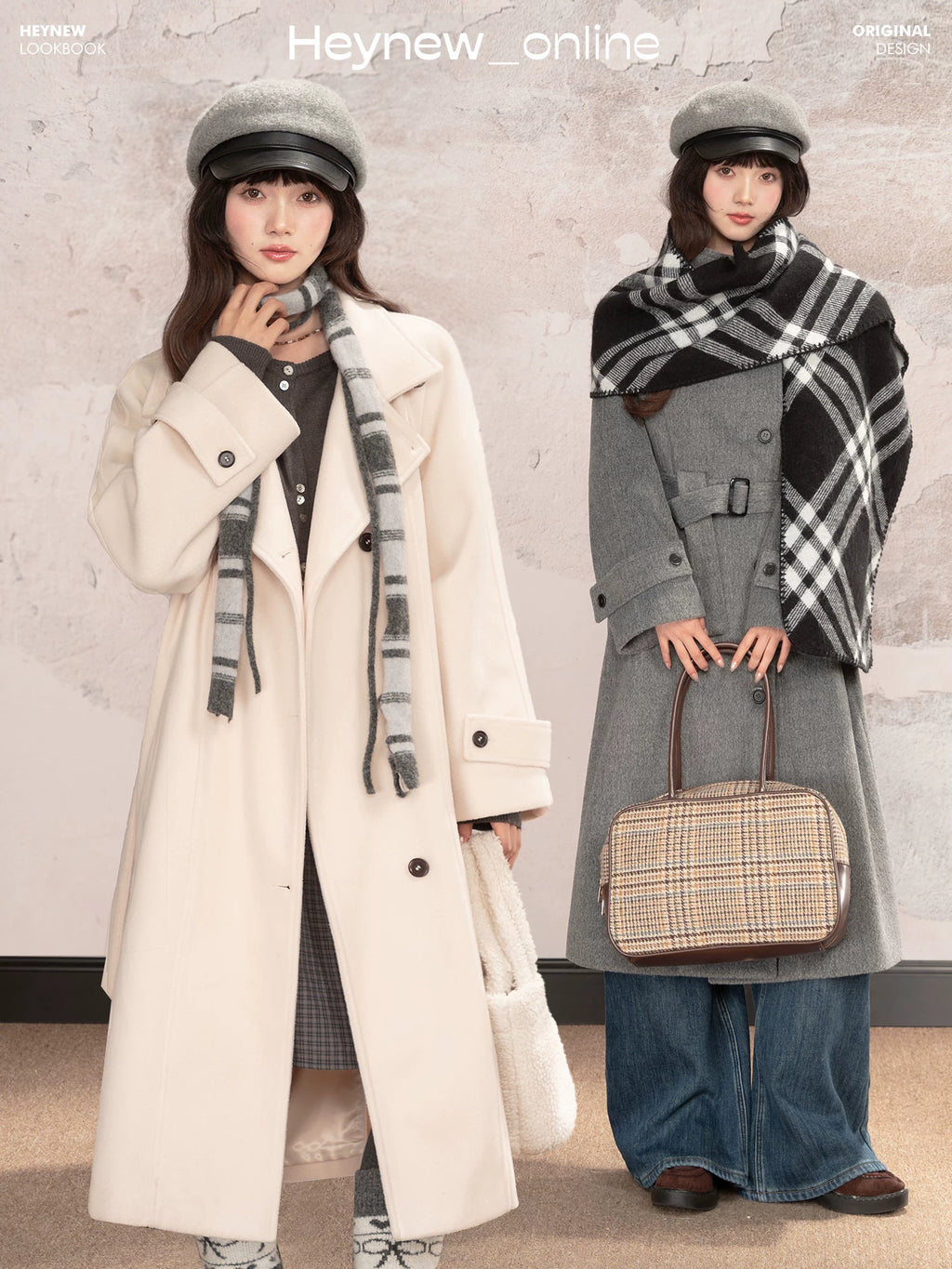 LOVEHEYNEW Stand-up Collar Waist-strapped Woolen Coat