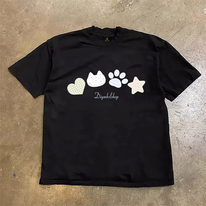 UPUPXIA  Simple Round Neck Loose Tee