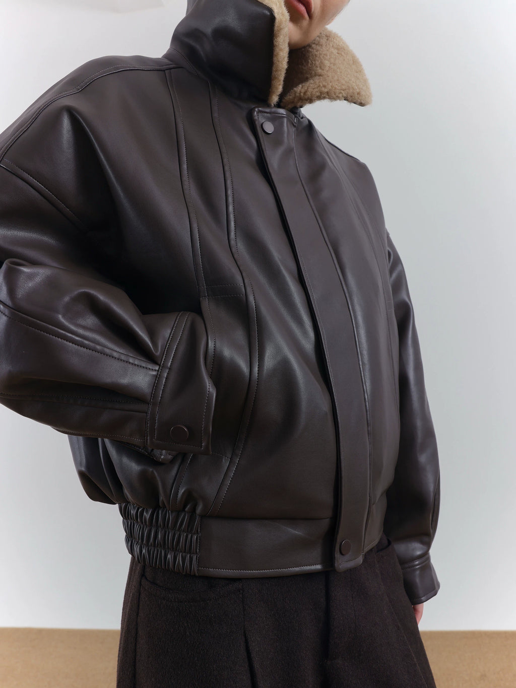 COLN PU Leather Jacket Sweater Collar Cotton Jacket
