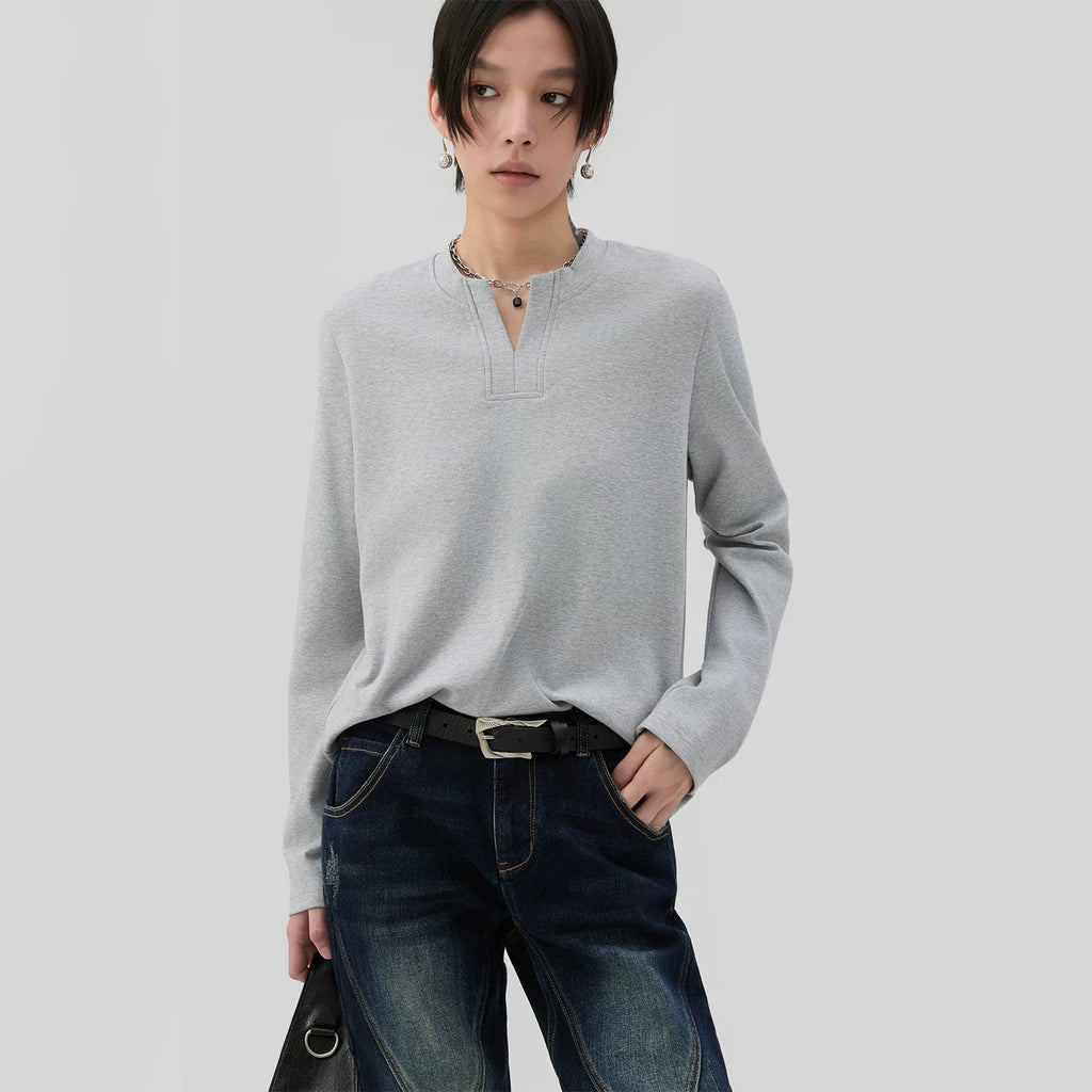 Sameuoo V-Neck Front Shoulder Casual Bottom Long Sleeve