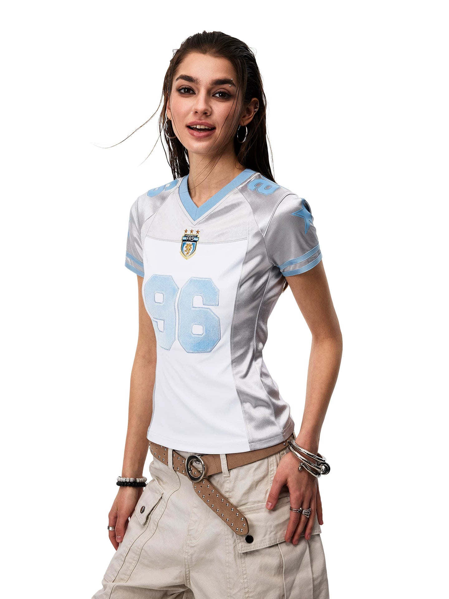 0123Start V-neck Slim and Thin Shoulder Tee