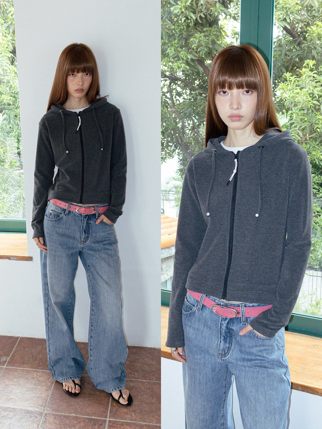 FUNKYFUN Soft Skin-friendly Abraded Zipper Cardigan Jacket