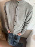 EME Knitted Ribbed Stand-up Neck Cardigan Sweater