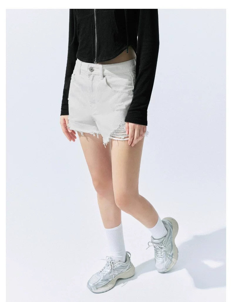 URBAN REVIVO Simple Street-style Fringed Casual Shorts