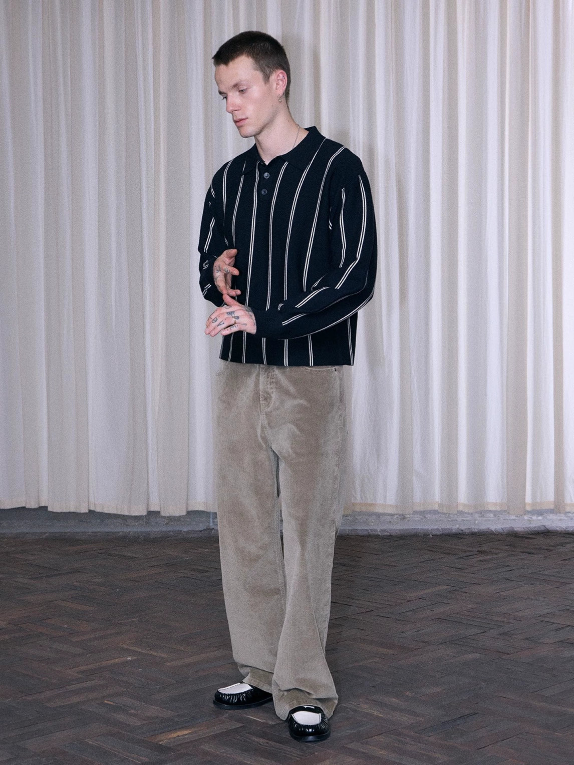 InsGale Striped POLO Lapel Long Sleeve Knitted Sweater