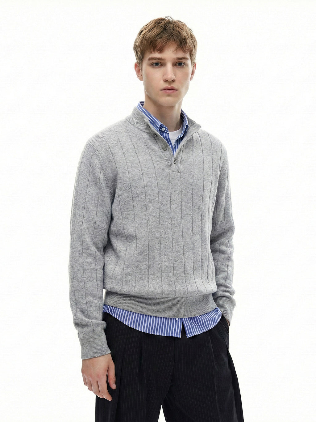 MADEEXTREME Vintage Henry Collar Casual Long Sleeve