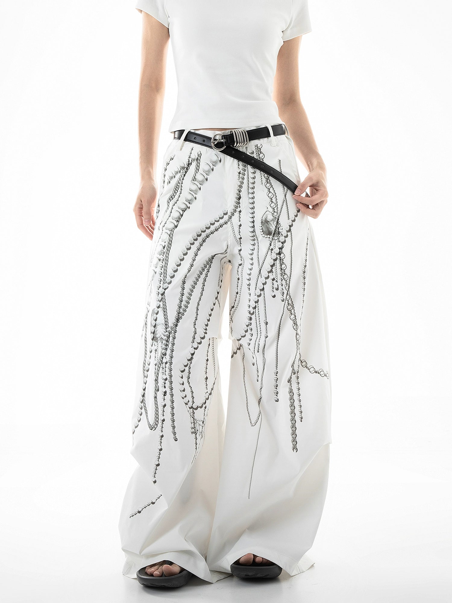 ICH MDOE Vintage Printed Versatile Straight High Waist Wide Leg Pants