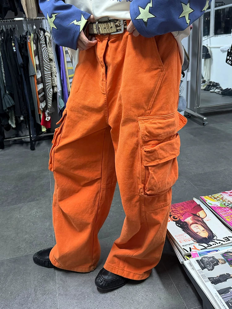 EAHO Multi-pocket Wide-leg Cargo Pants