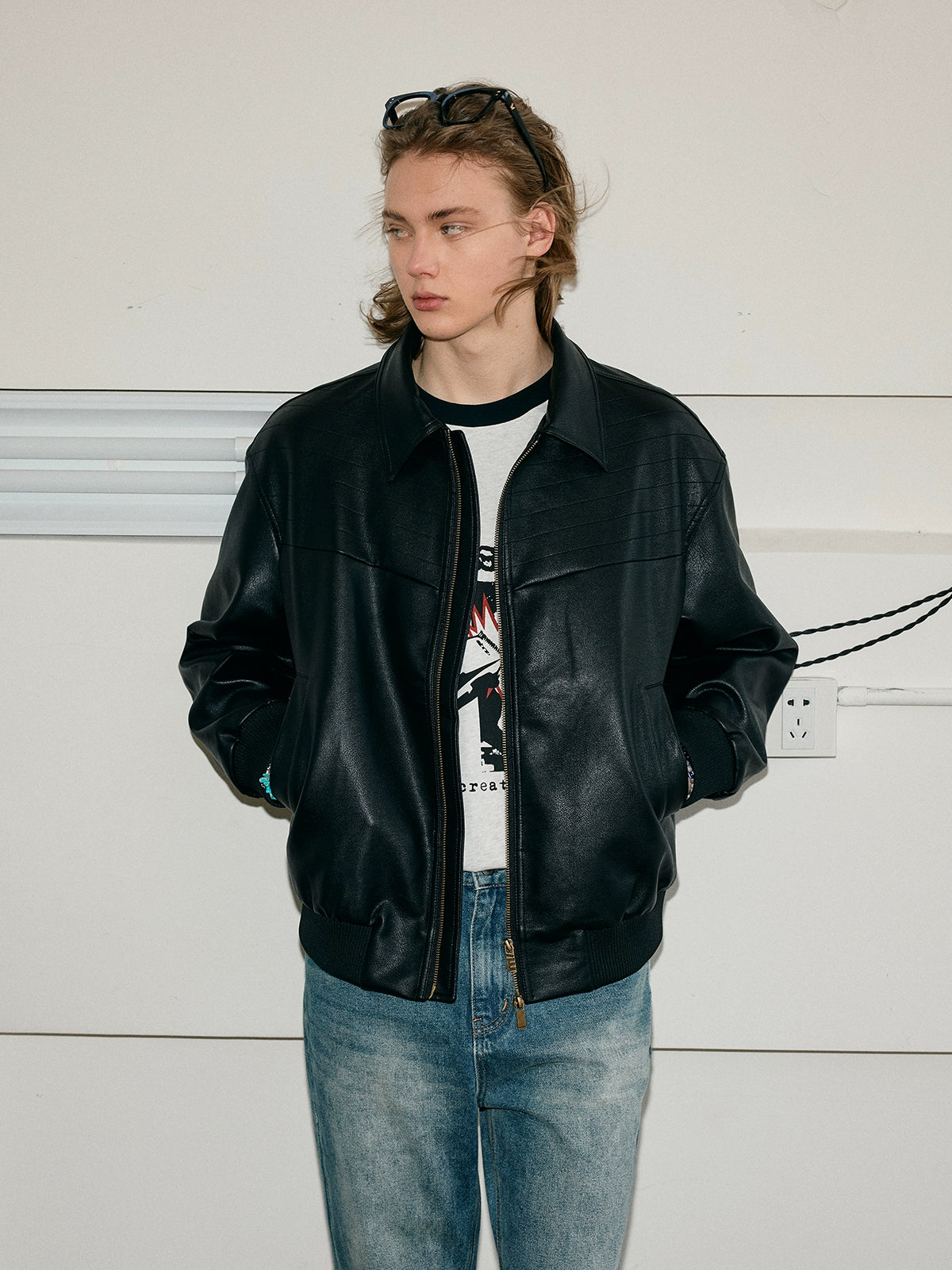 KREATE Vintage Matte Textured Split Shoulder Pu Leather Jacket