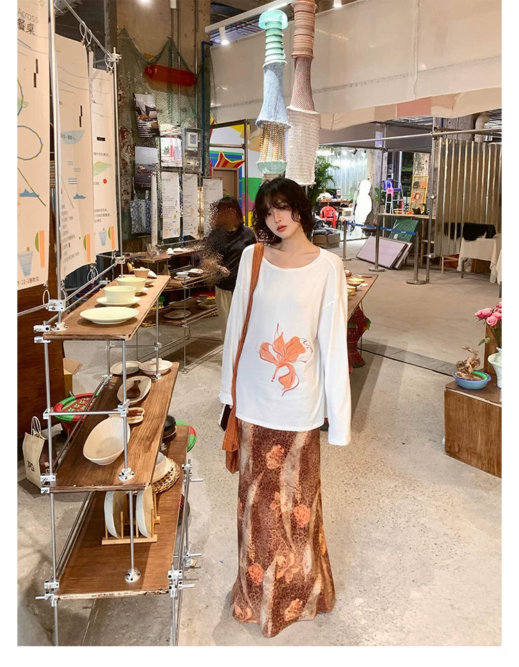 KELIFAN Vintage Leopard Print Skirt
