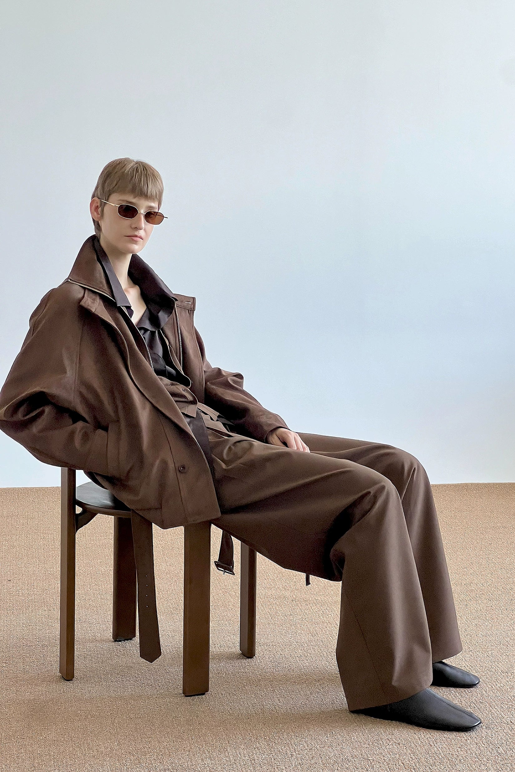 COLN Suede Double-neck Double-breasted Jacket