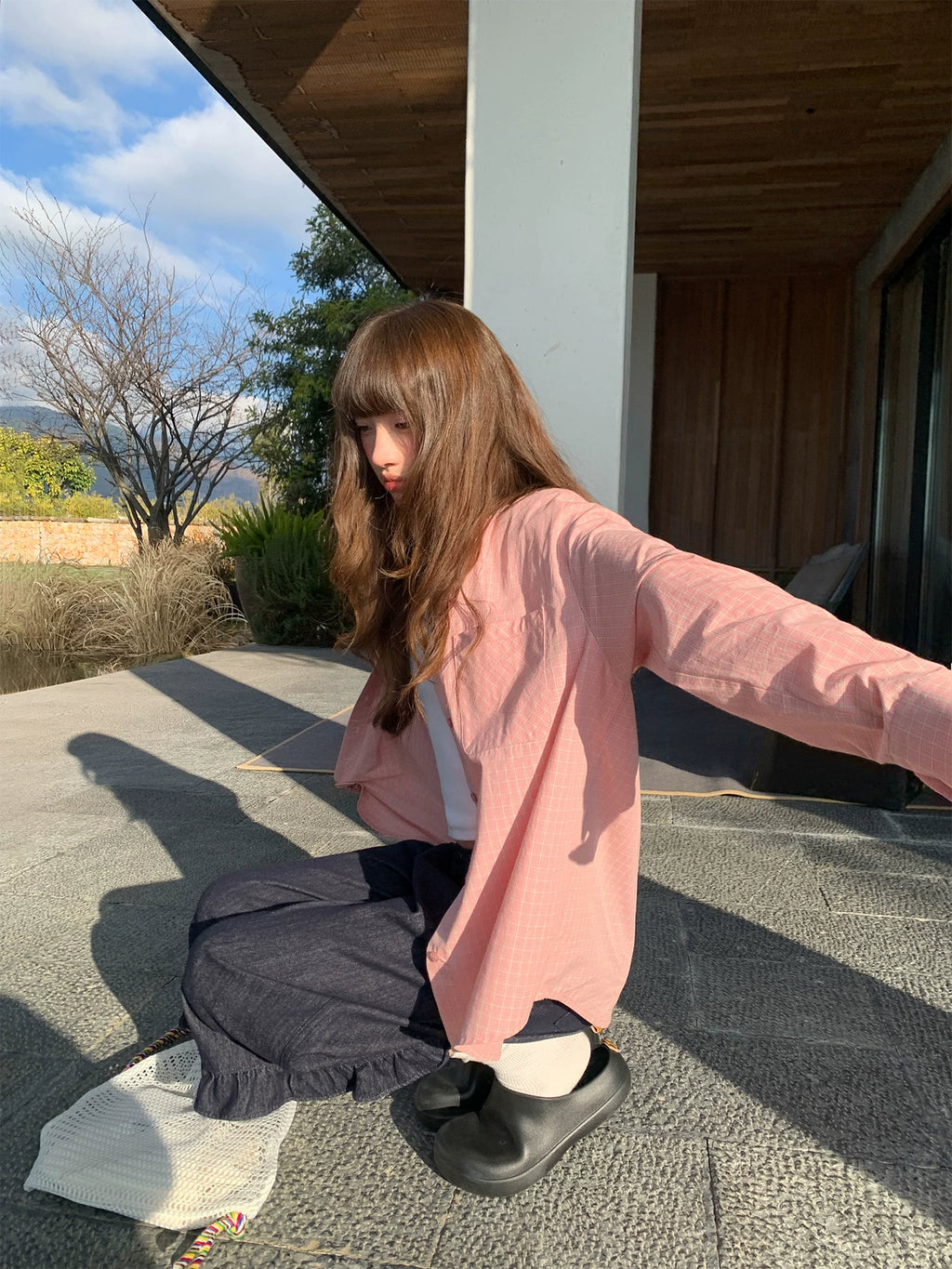 KANO Plaid Bag Long-sleeved Loose Shirt