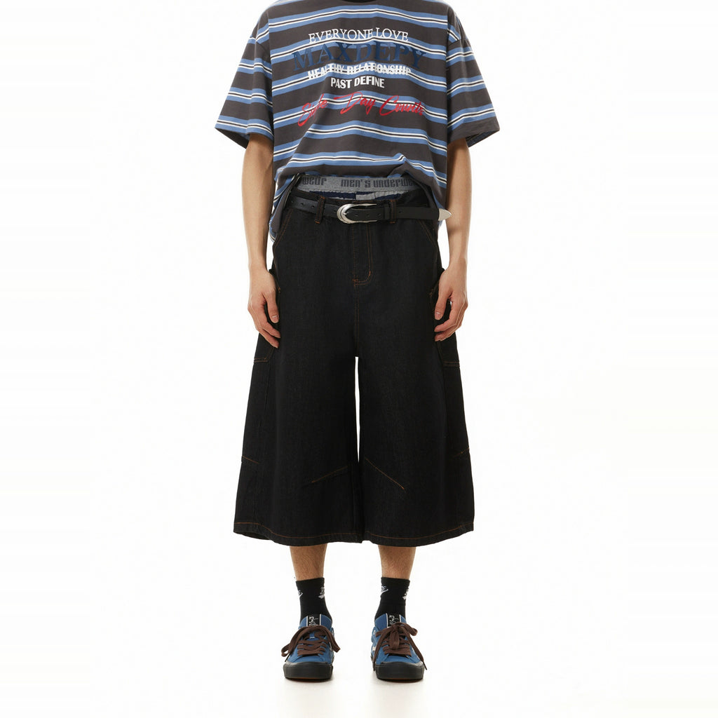 BTSG Retro Washed Side Pocket Denim Cropped Pants