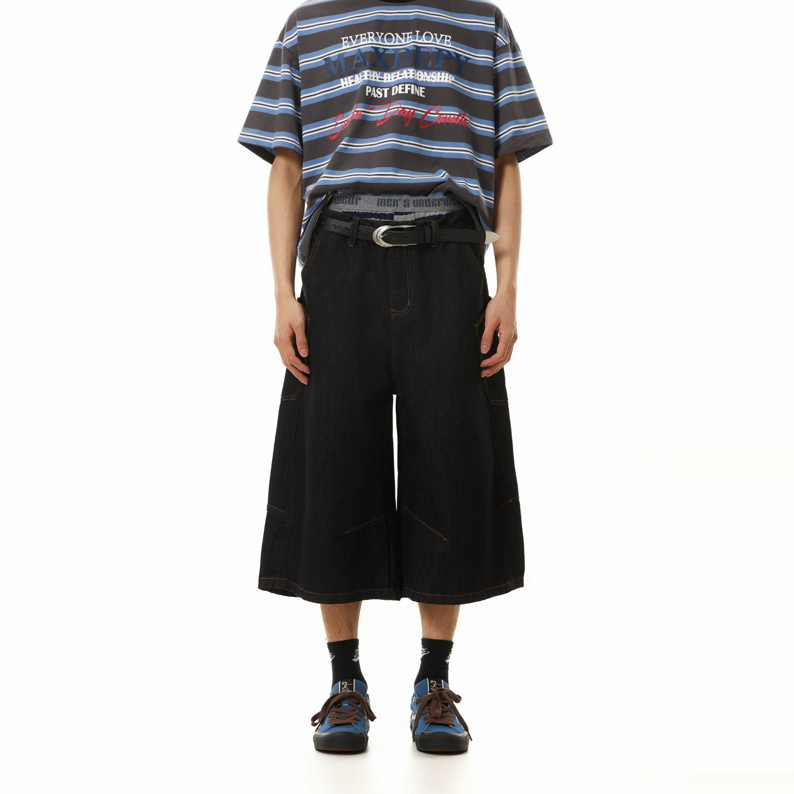 BTSG Retro Washed Side Pocket Denim Cropped Pants