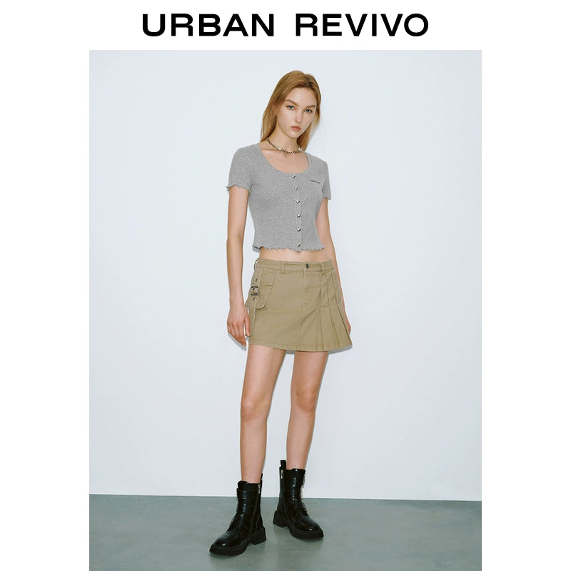 URBAN REVIVO Casual Embroidery Love Button Short Sleeve Cardigan Shirt