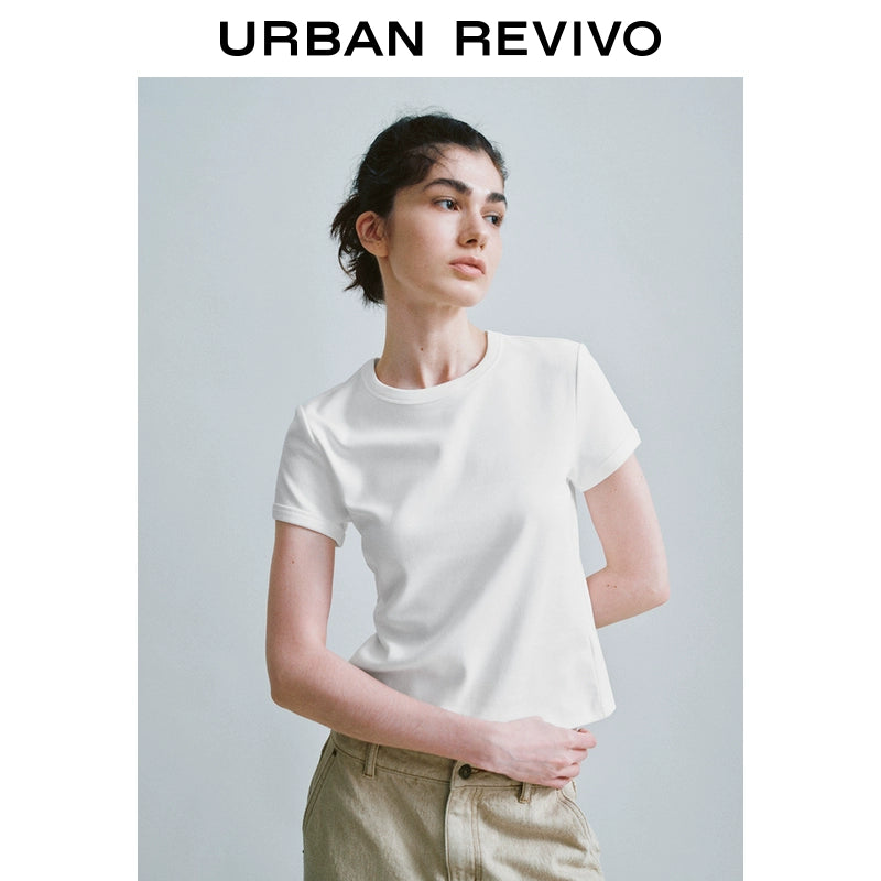 URBAN REVIVO Basic Versatile Crew Neck Short Sleeve T-Shirt