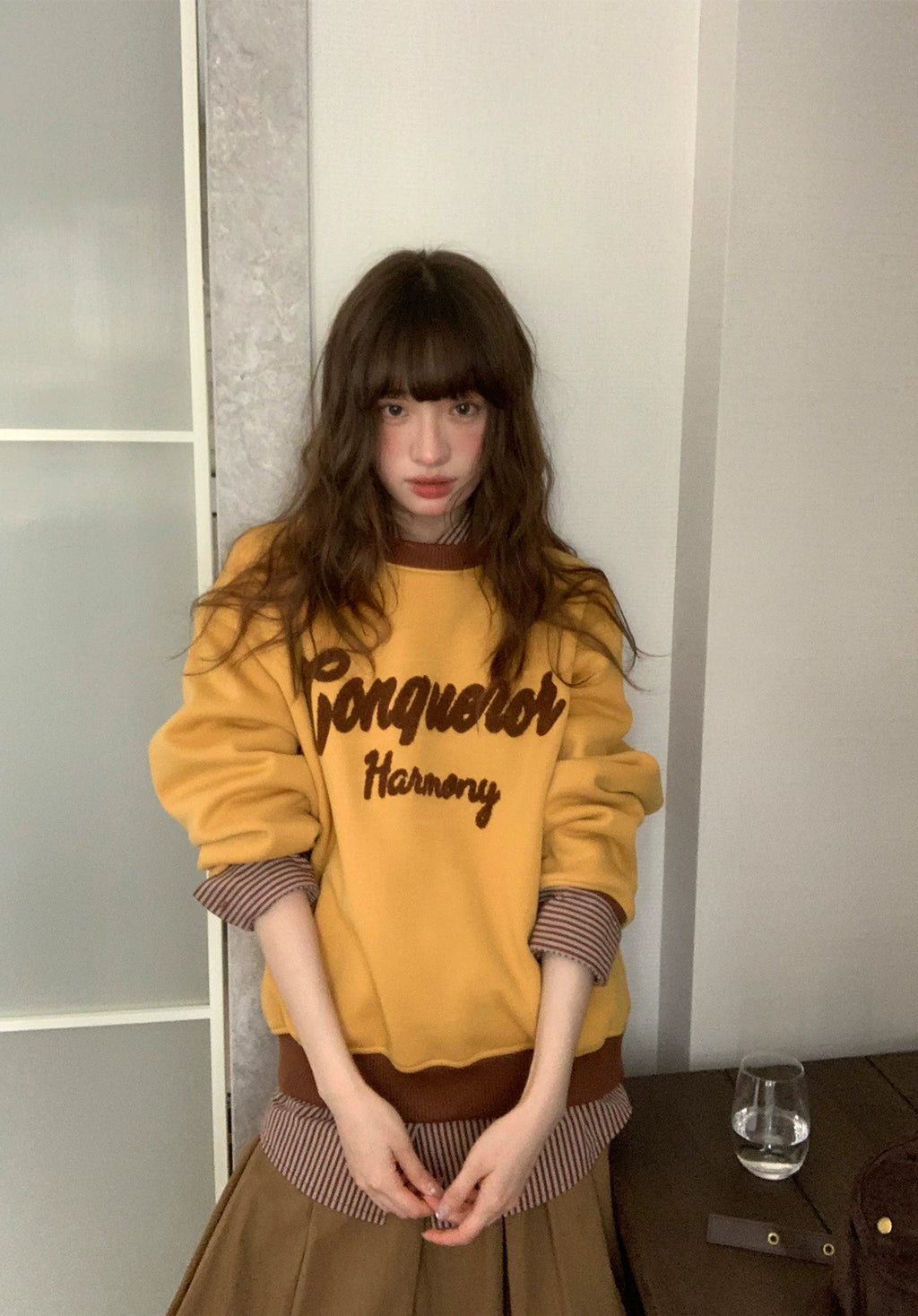 Kano Towel Embroidered Contrasting Letter Fleece Sweater