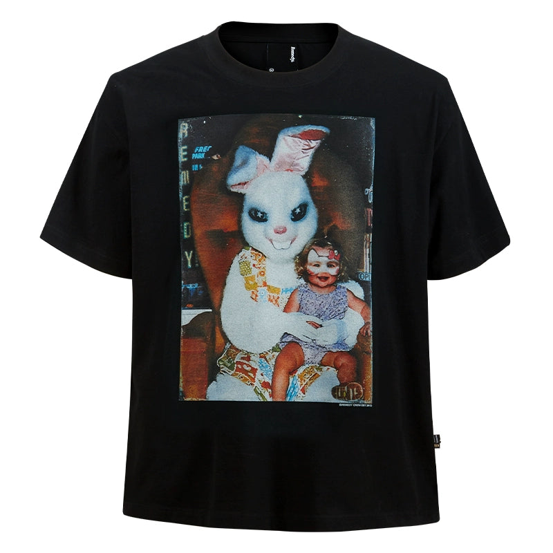 Remedy Tide Brand Rabbit Print Crew Neck Loose Short Tee