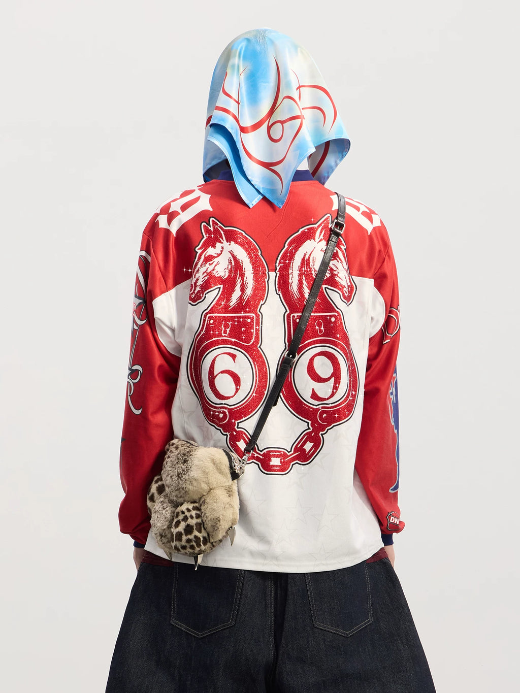 DND4DES   Plush Leopard Print Bear Claw Bag Genuine Leather Messenger Bag