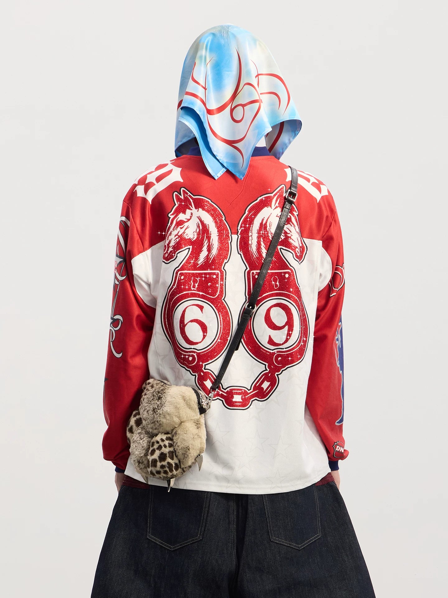 DND4DES   Plush Leopard Print Bear Claw Bag Genuine Leather Messenger Bag