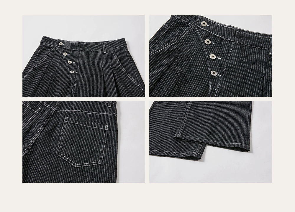 KREATE Striped Pleated Micro-A Wide-leg Jeans