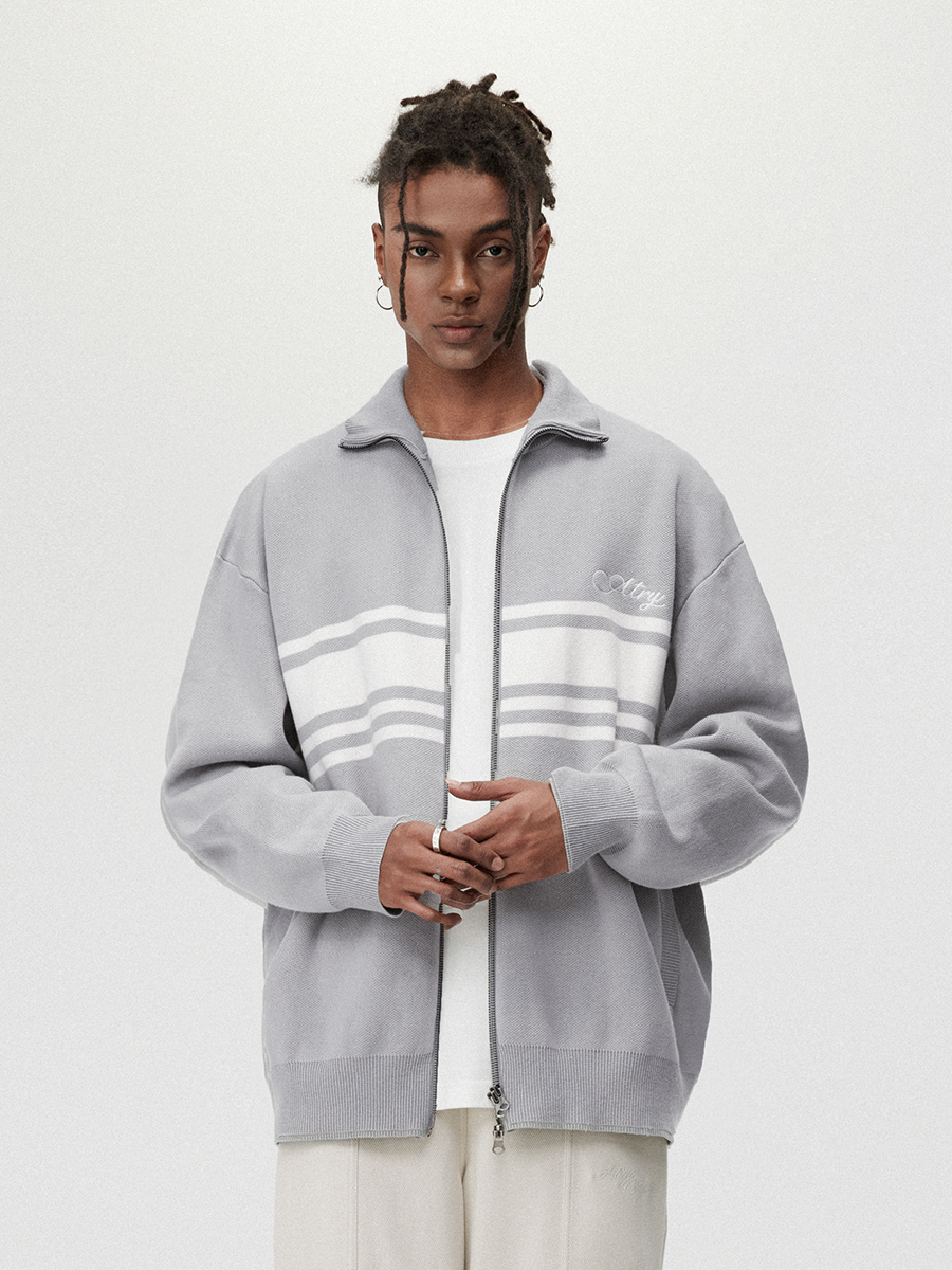 ATRY Striped Cardigan Double-ended Zipper Sweater Jacket