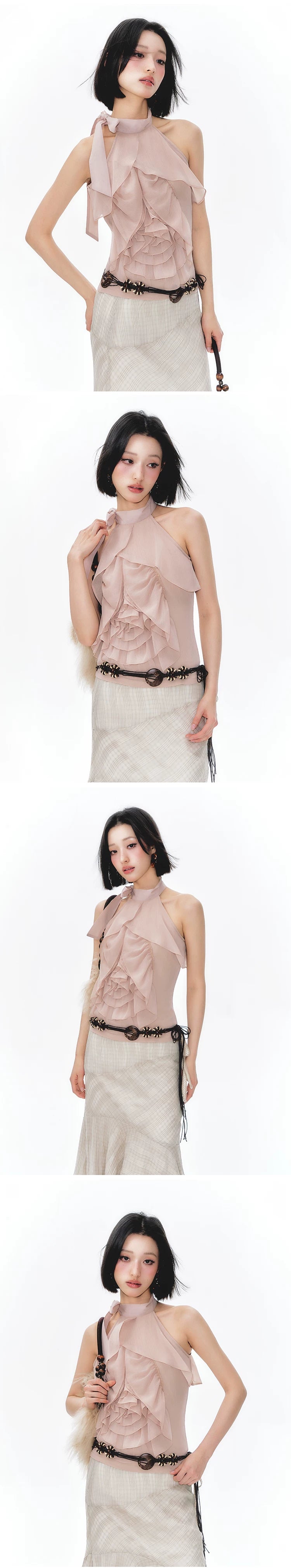 YEDM Three-dimensional Rose Neck Sleeveless Top