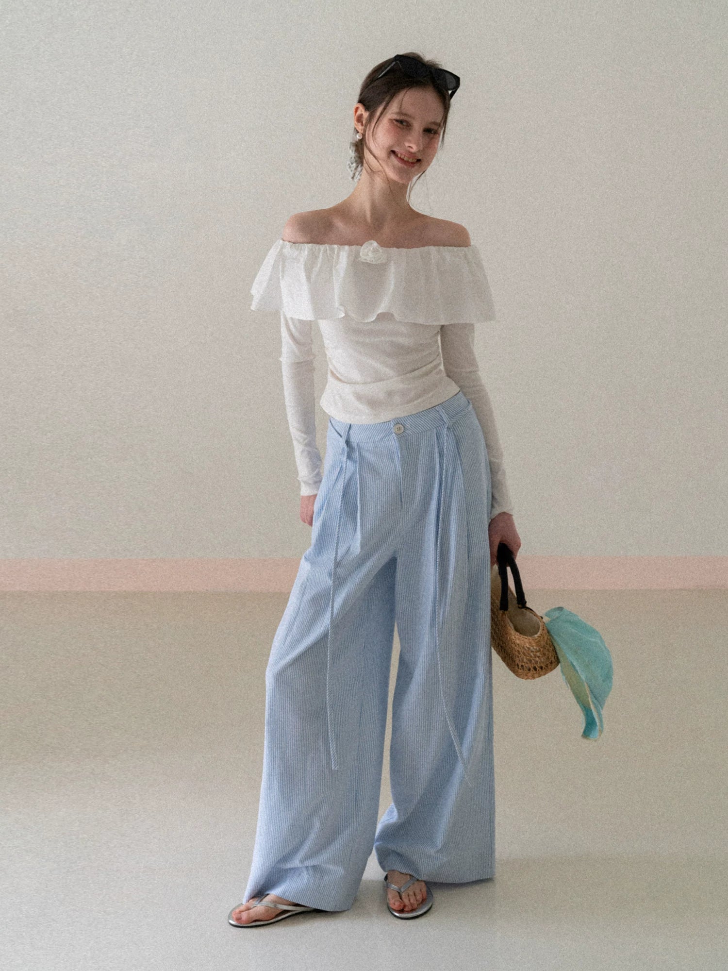 EGGKA Striped High-waisted Wide-leg Slacks