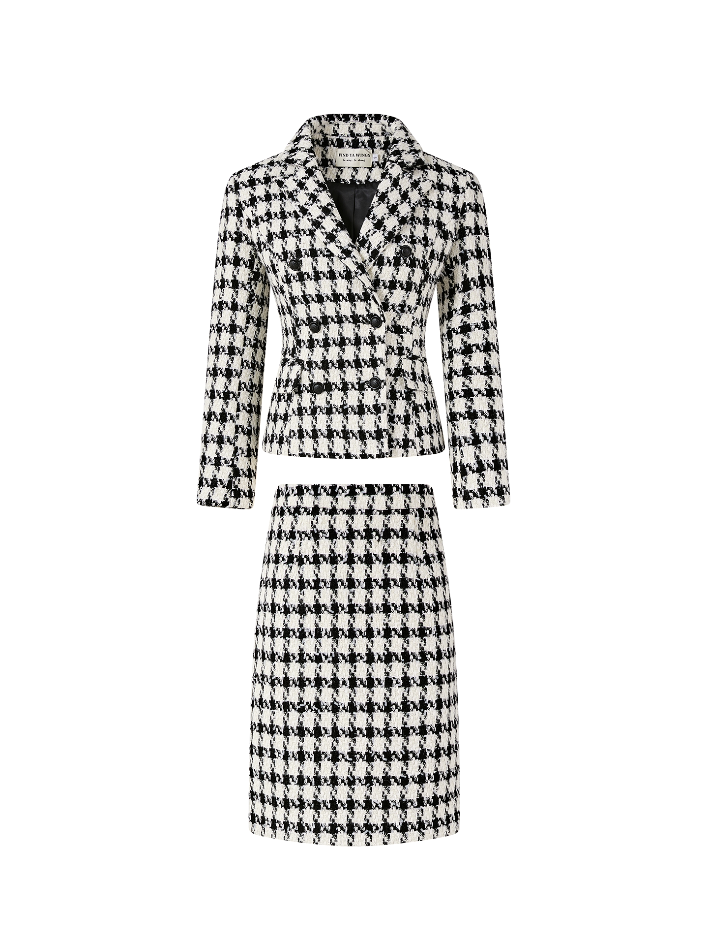 FINDYAWINGS Thousand Birds Plaid Short Jacket Skirt Set