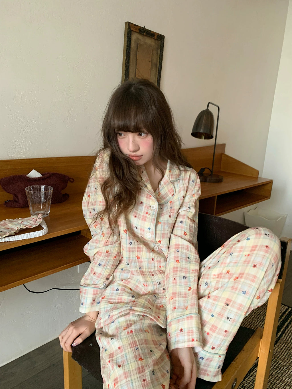 KANO Cuban Collar Print Casual Pajama Set