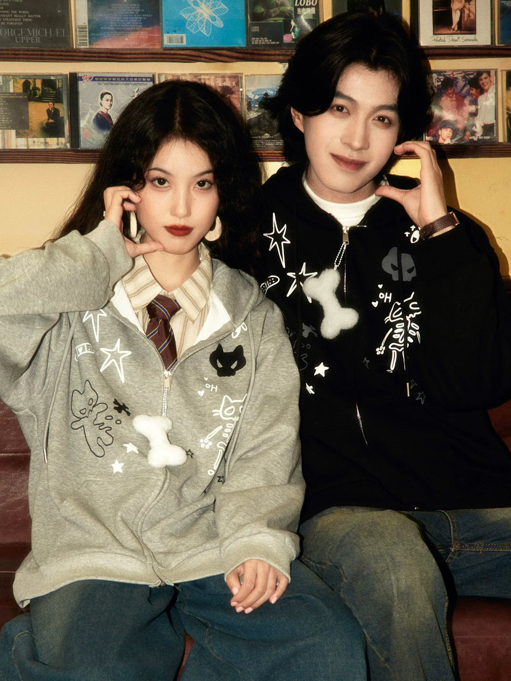 ALOHA Pendant Cat Ear Hooded Fleece Couple Coat